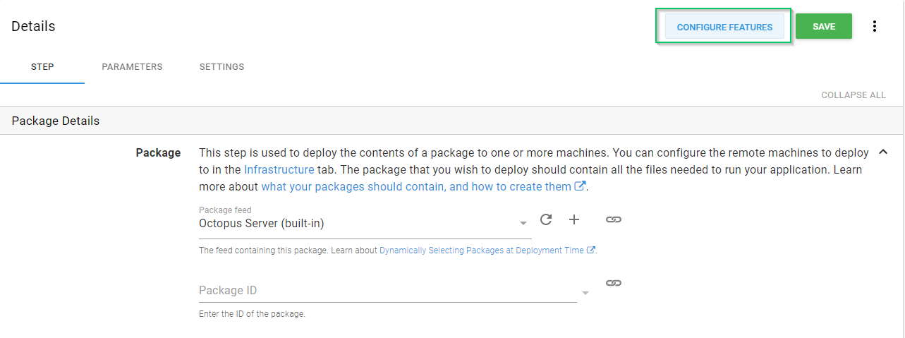 Configure features template