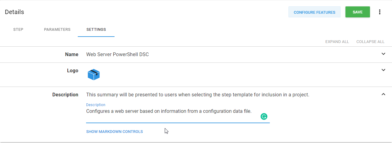 Settings page