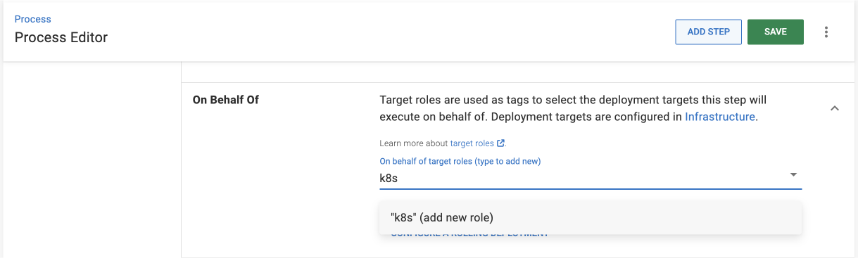 Target tag selection expander with 'k8s' tag currently added.