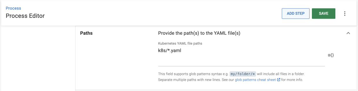 The Paths expander that lets users specify the paths to their YAML files using glob patterns.