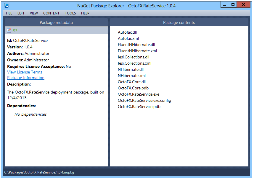 An example of a Windows Service package