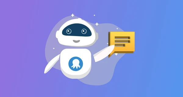 A futuristic robot assistant with a yellow speech bubble.