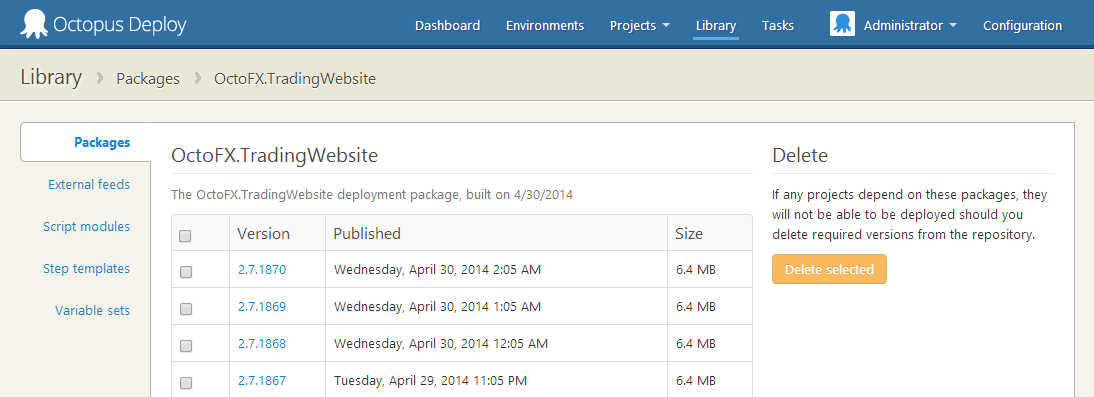 Package versions