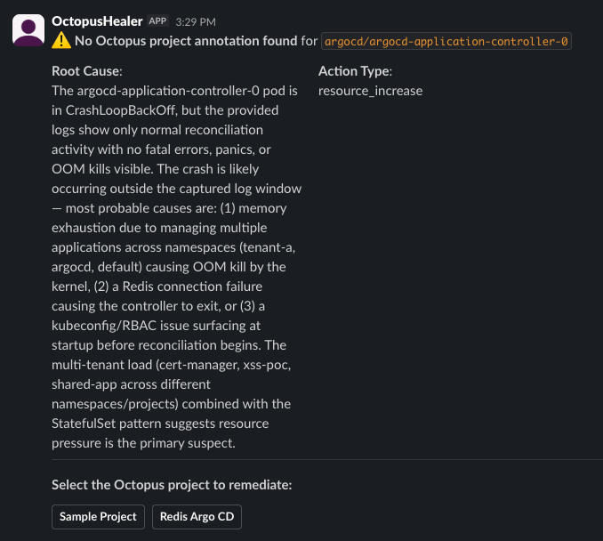 Slack bot asking the operator to pick a project when annotation is absent