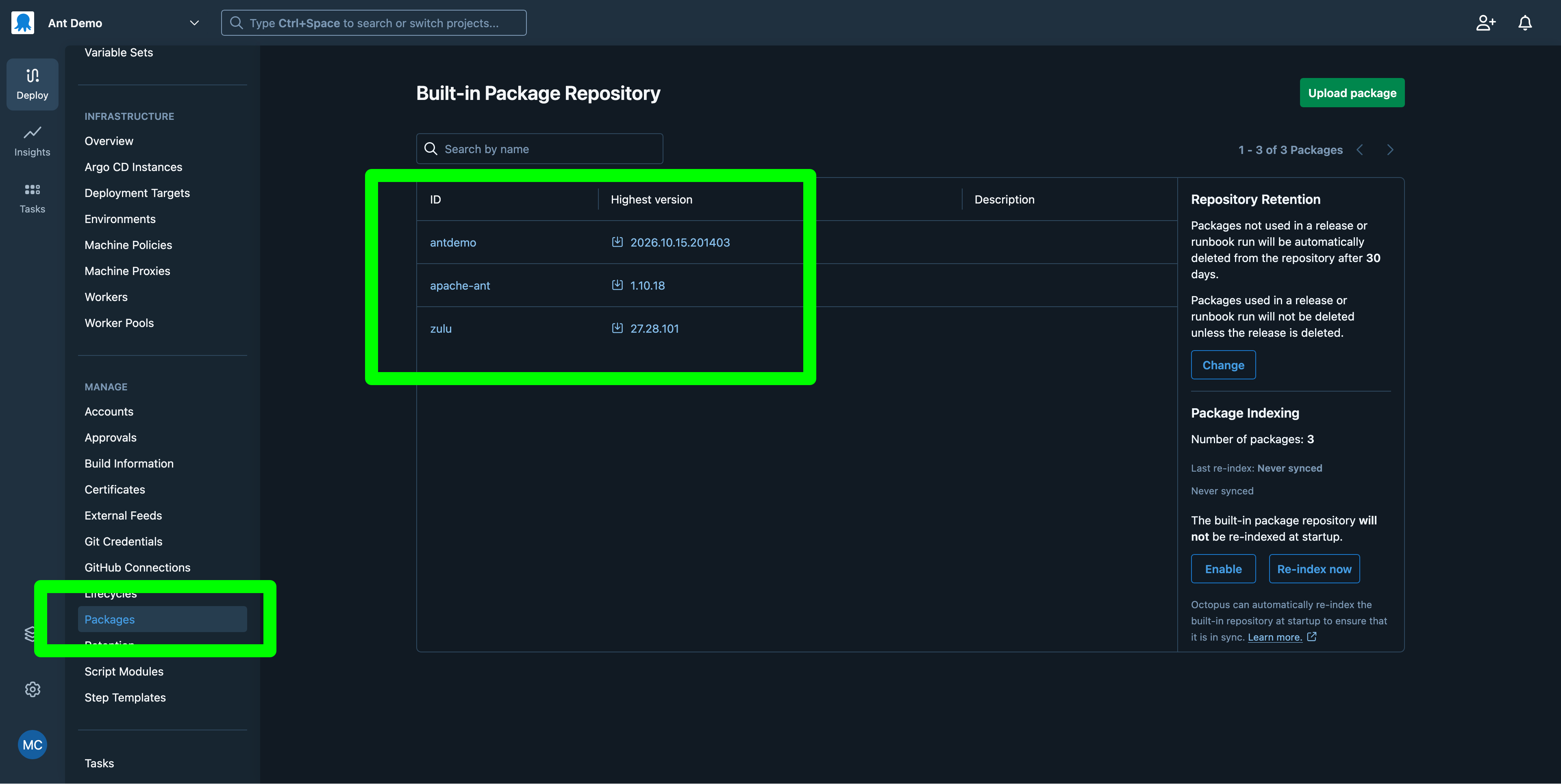 Built-in feed with all packages