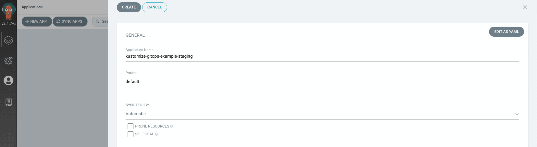 Argo - create application