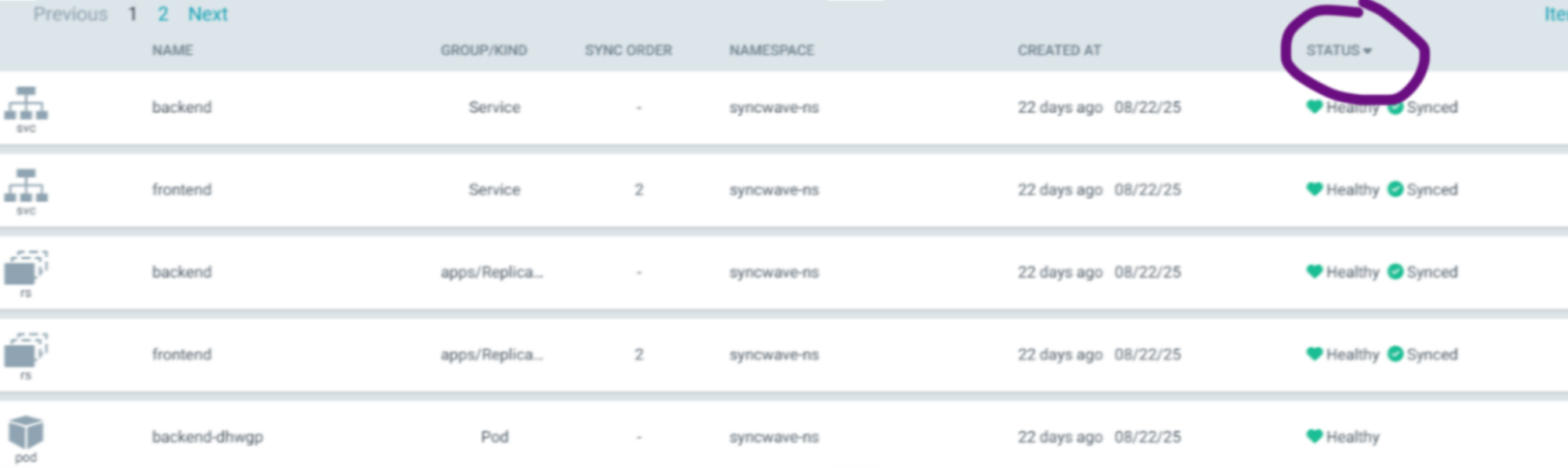 Sortable columns