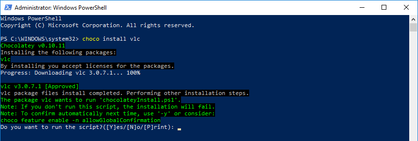 Choco install vlc start