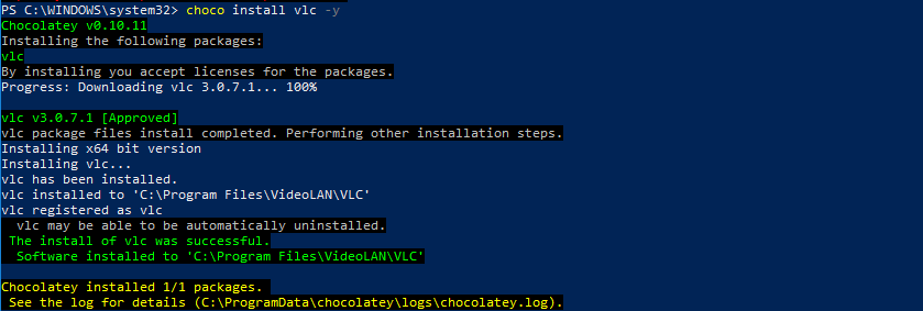 Choco install vlc with switch