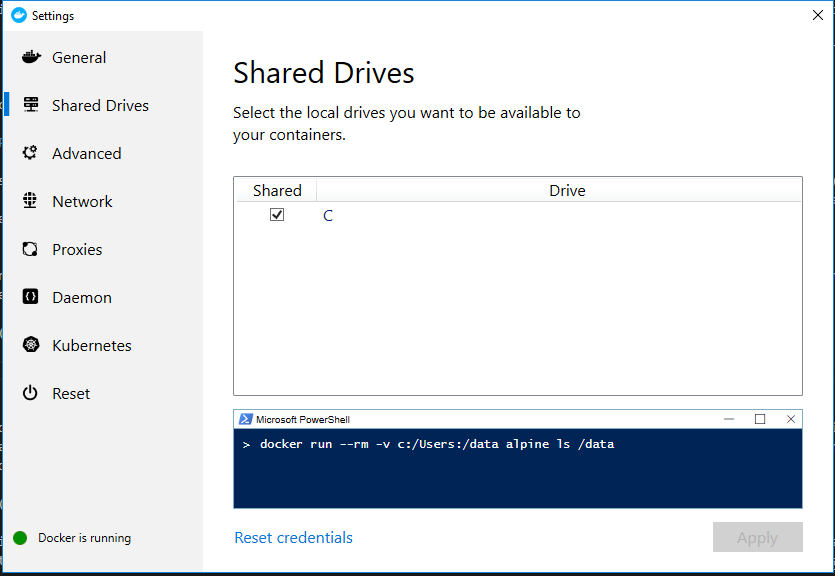 Docker share c drive