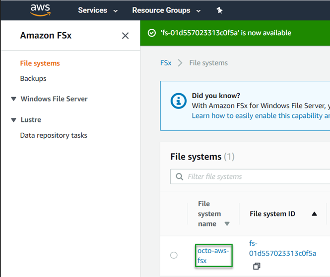 Aws fsx filesystem