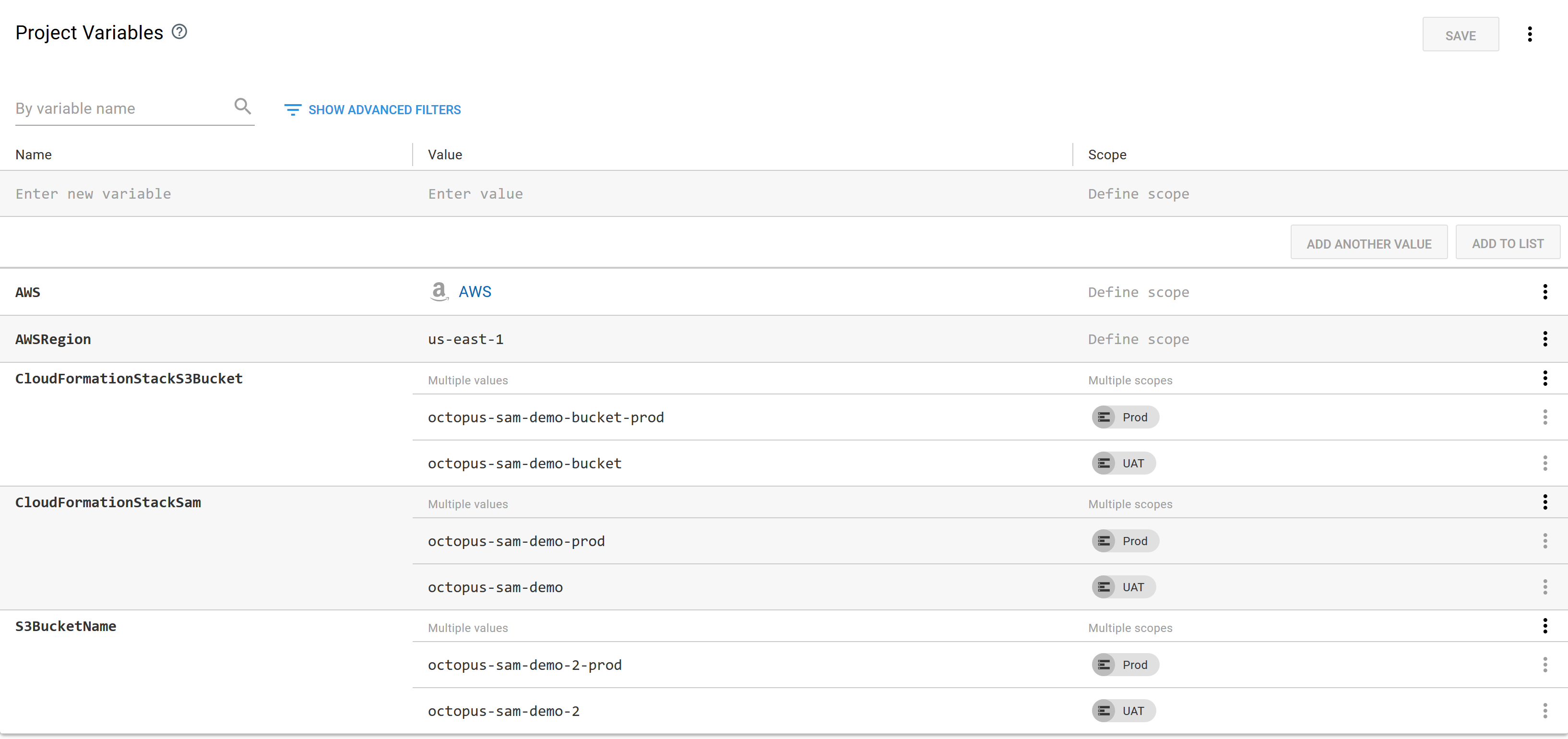 Octopus variables multiple