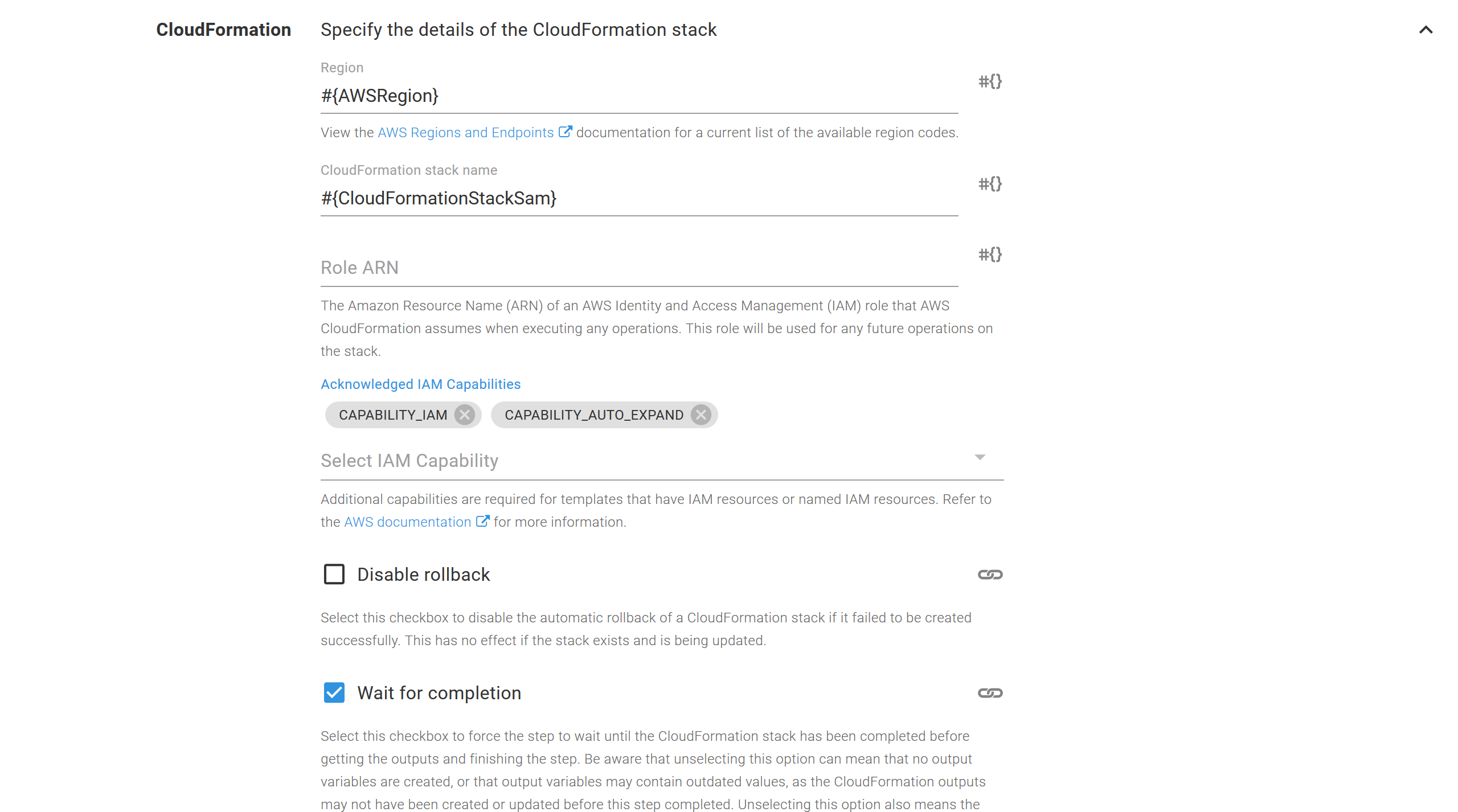 Sam cloudformation settings