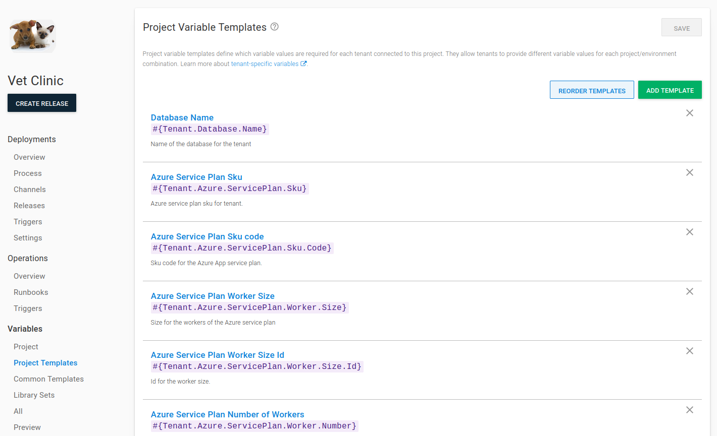 Project template screen