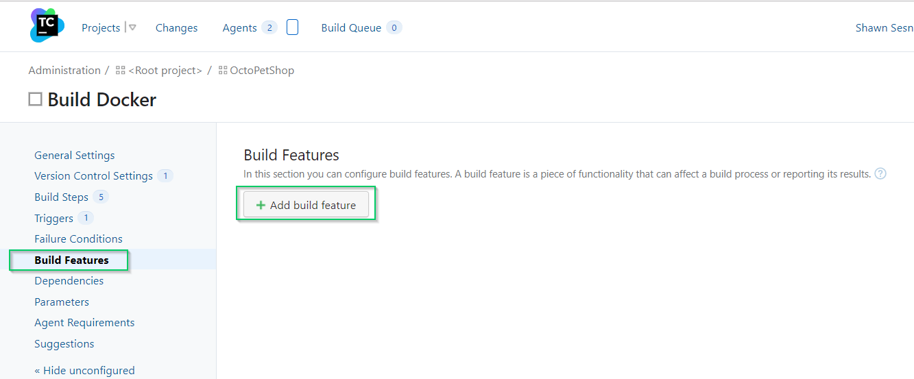 Teamcity add build feature