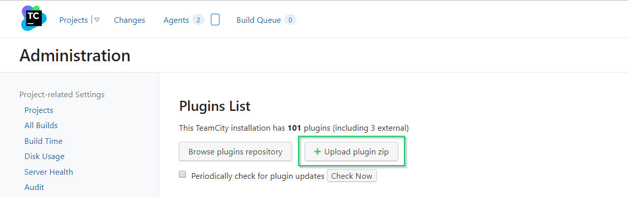 Teamcity plugins upload