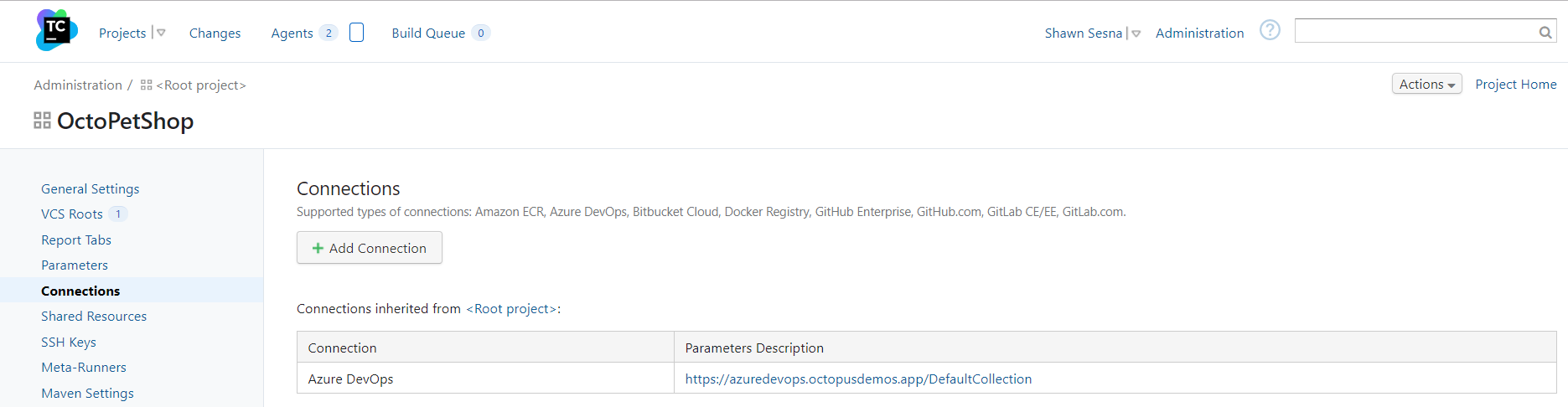 Teamcity project connections