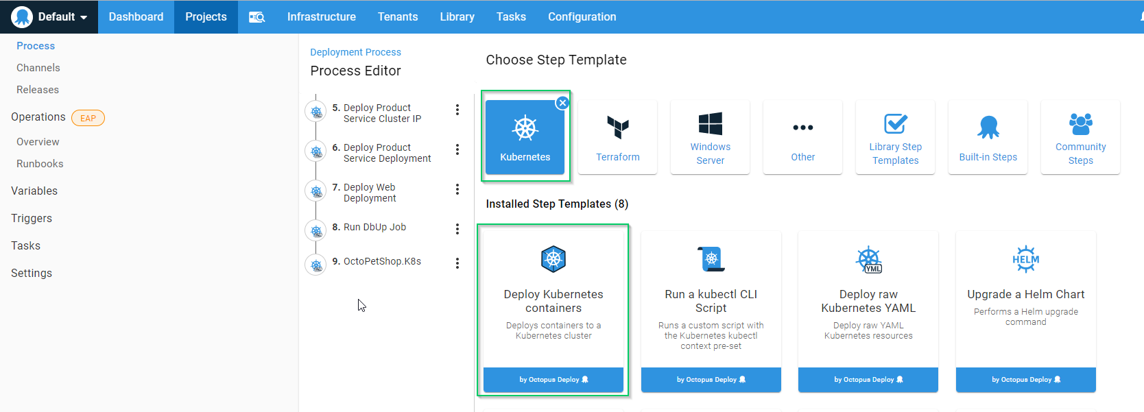 Octopus project step kubernetes