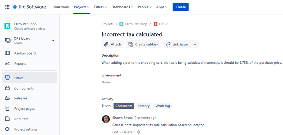 Jira issue comment