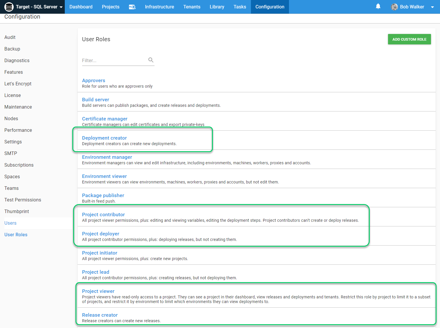 Built in user roles
