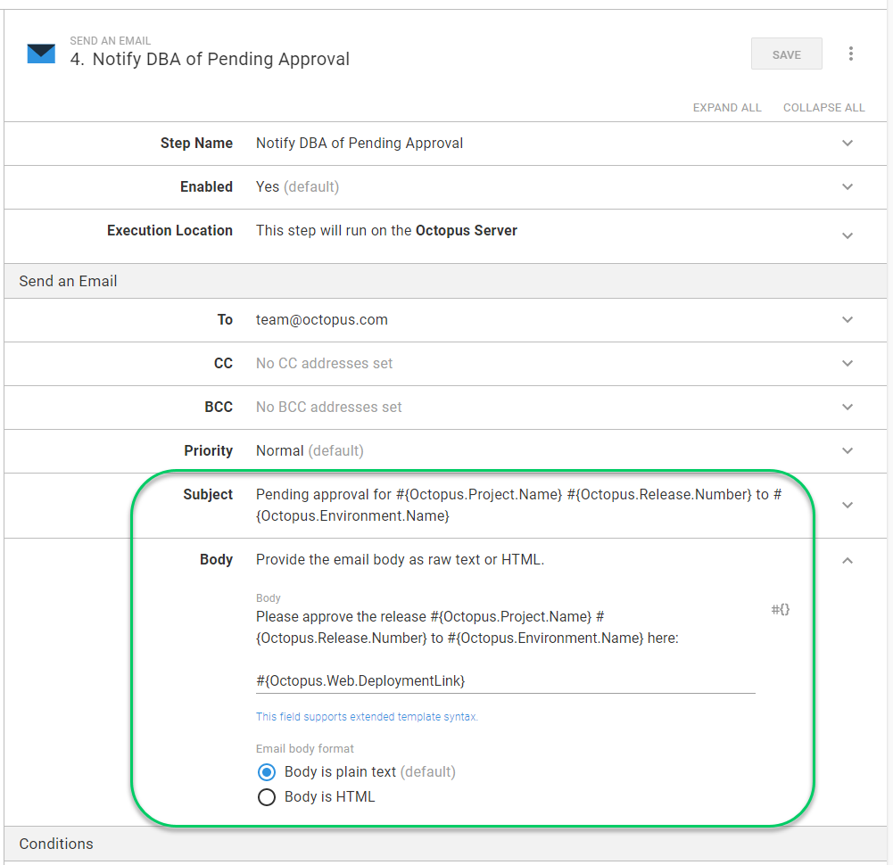Notification subject and body
