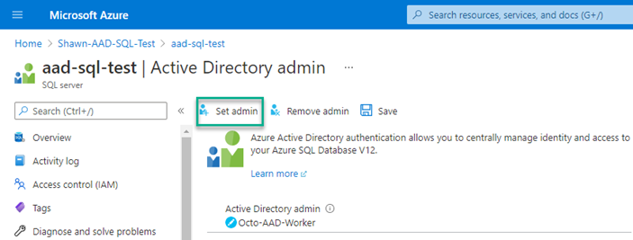 Azure sql select admin