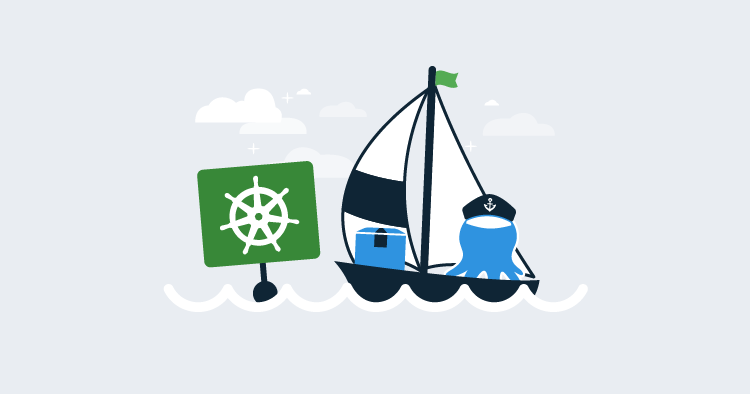Octopus steering the Kubernetes ship illustration