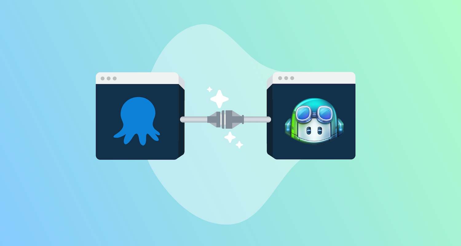 Octopus logo connected to Copilot logo