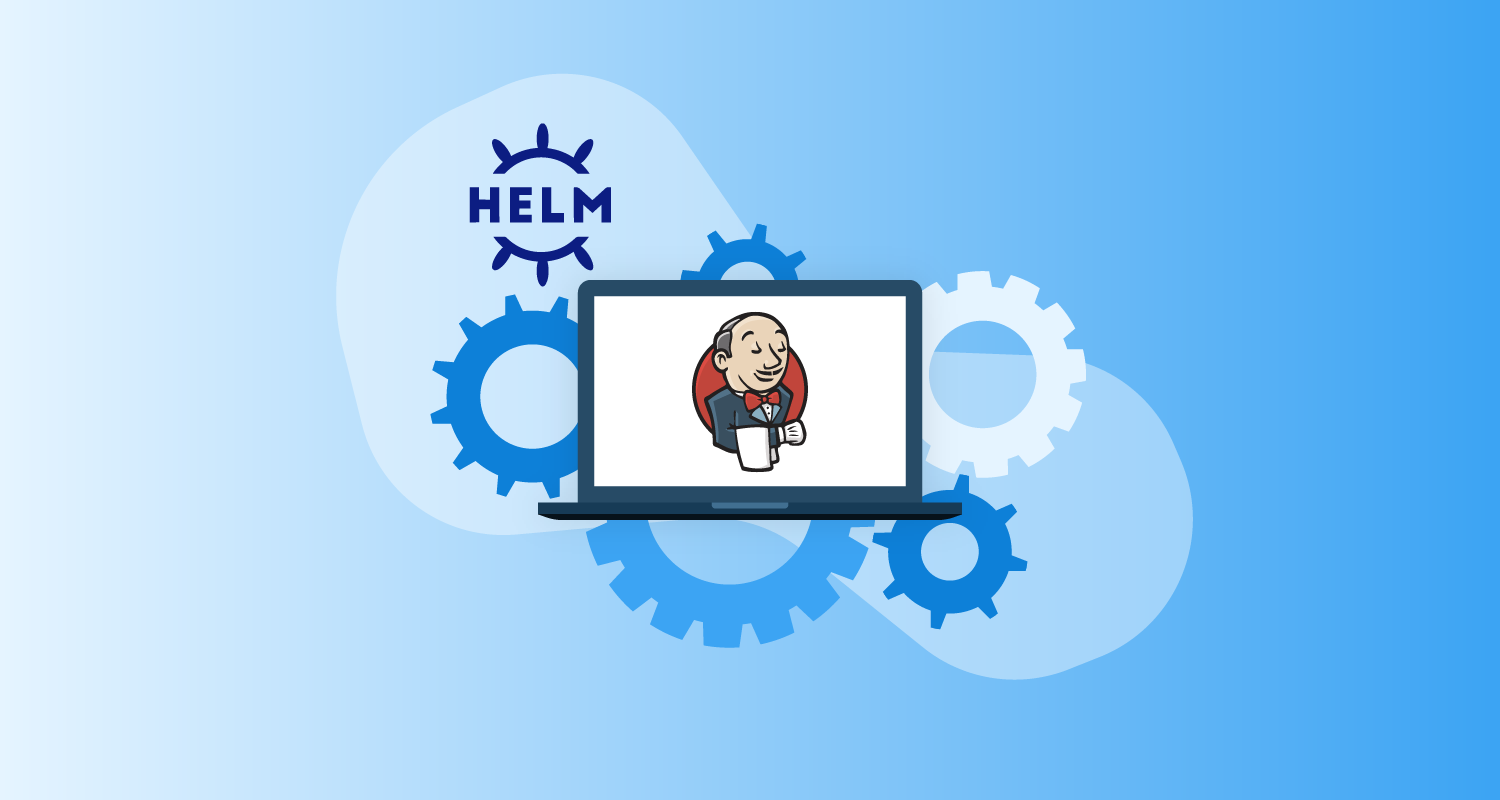 The Helm and Jenkins logos and a laptop