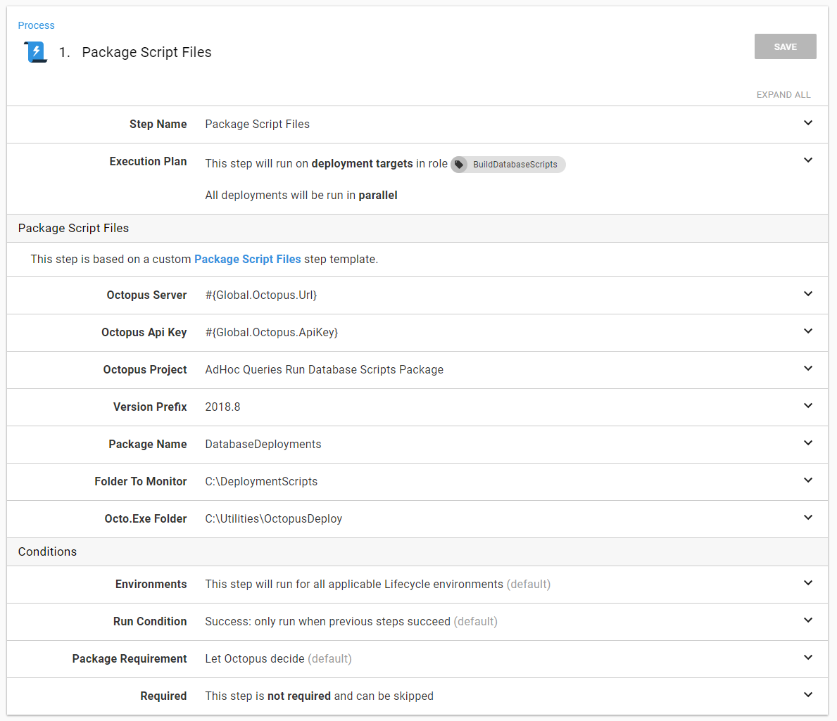Adhoc octopus build database package script files