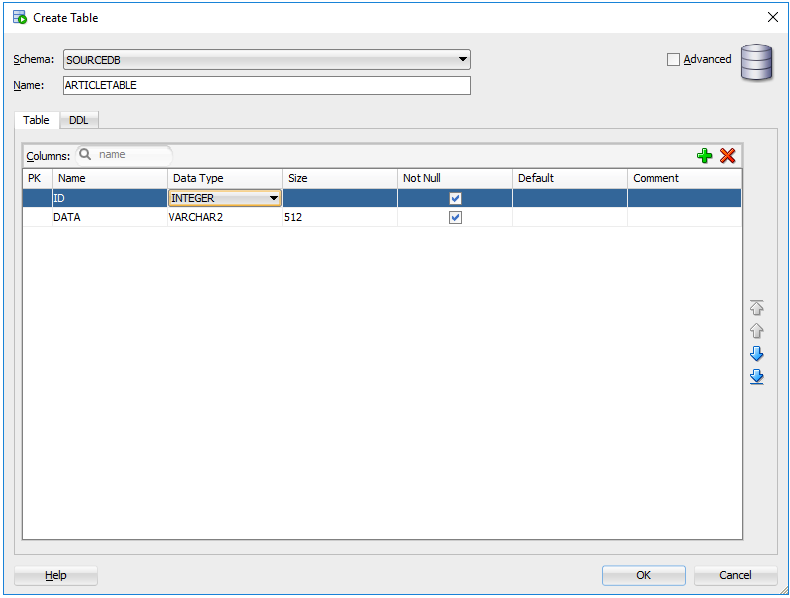 Oracle add table