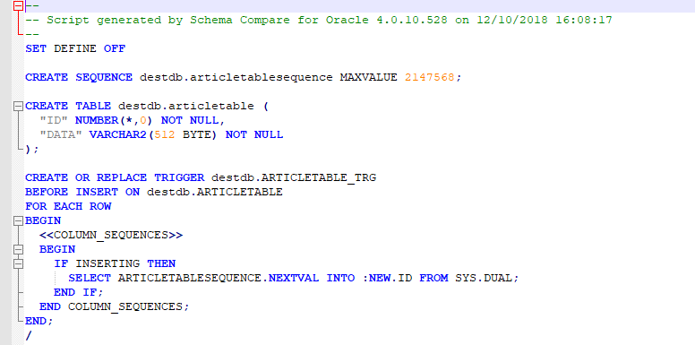 Redgate oracle delta script