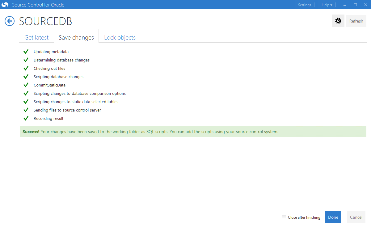 Redgate save changes finished