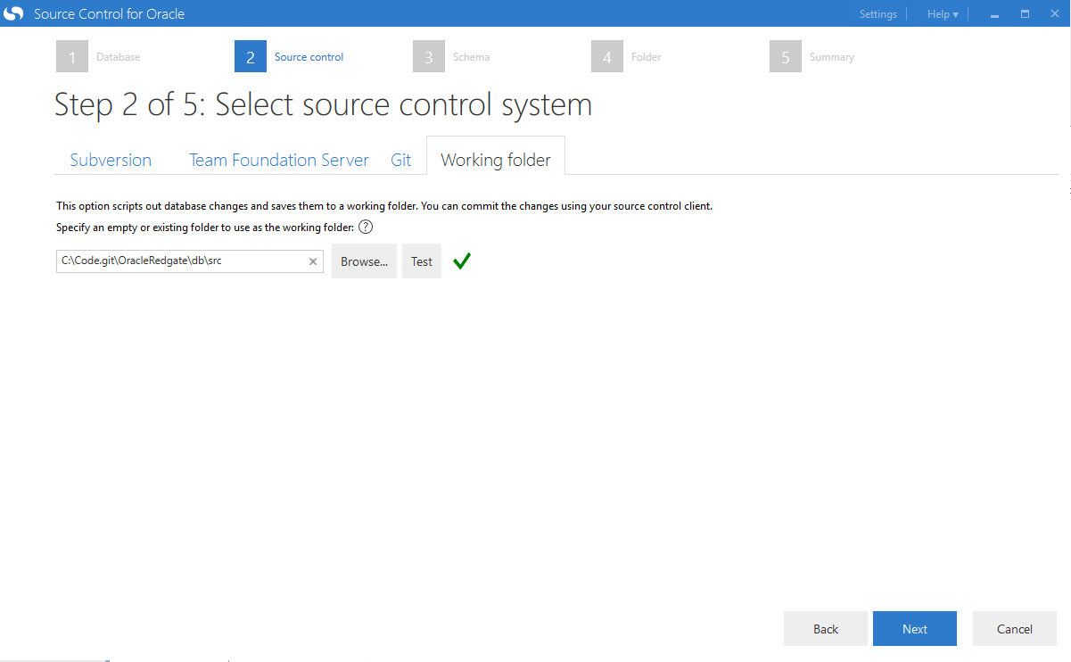 Redgate select working folder