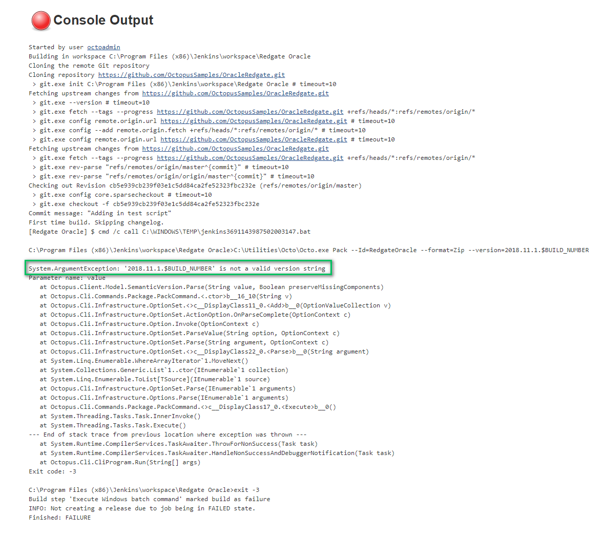 Jenkins first build failure