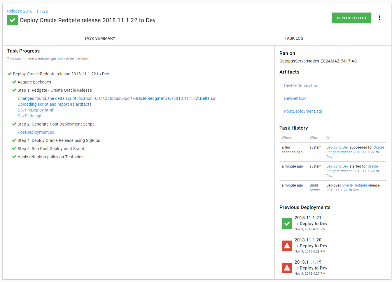 Octopus oracle successful deployment