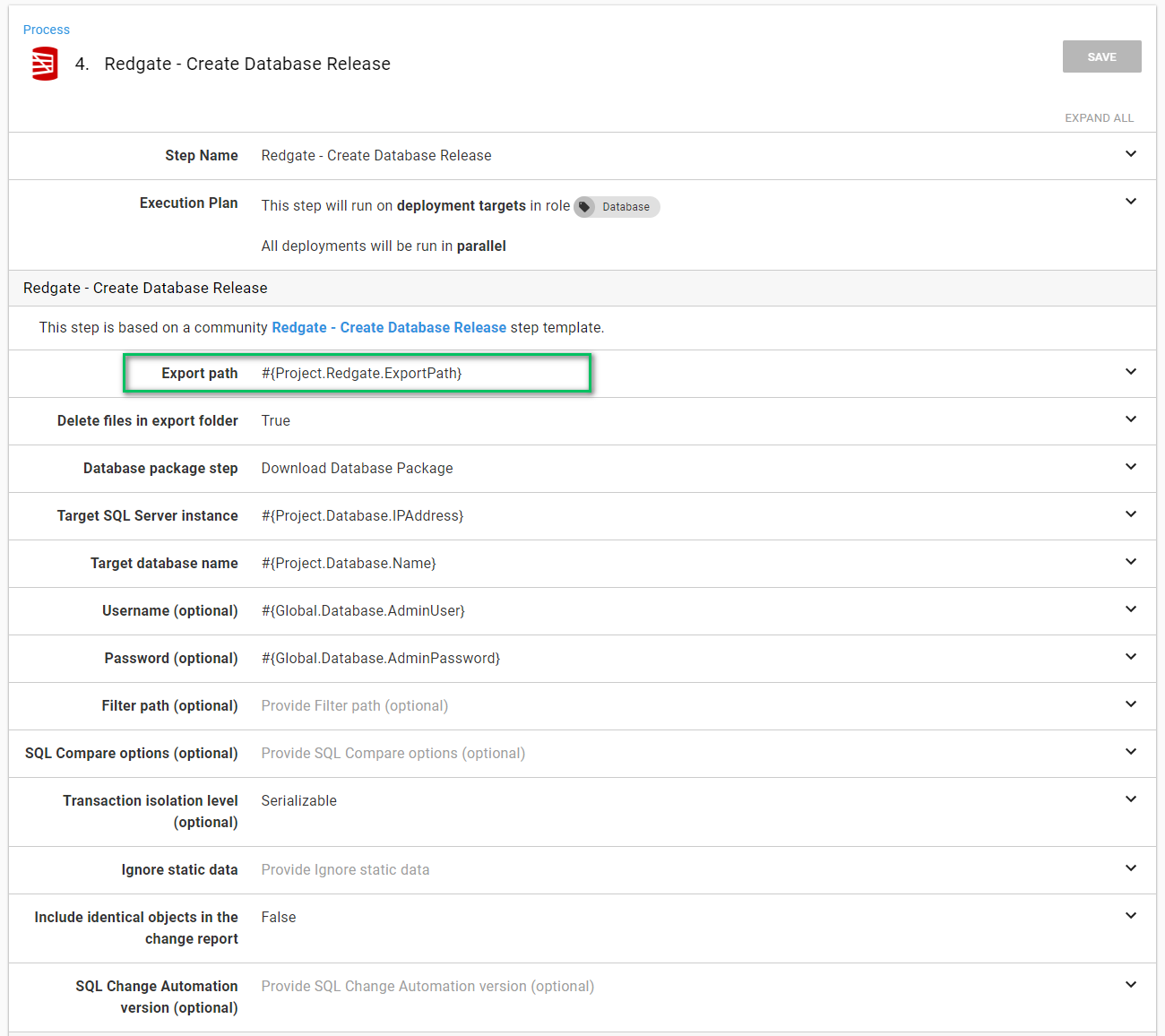 Octopus create database release step