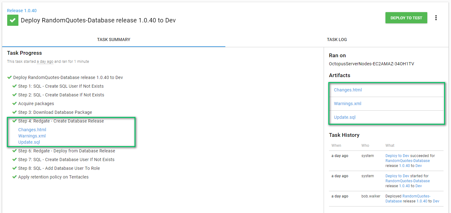 Octopus database artifacts