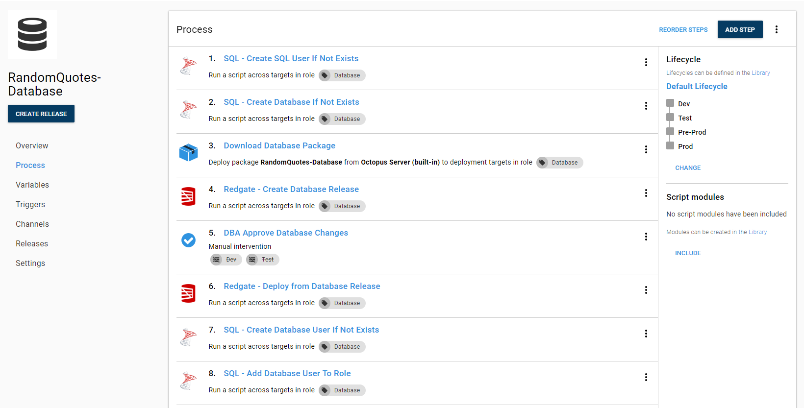 Octopus database deployment overview