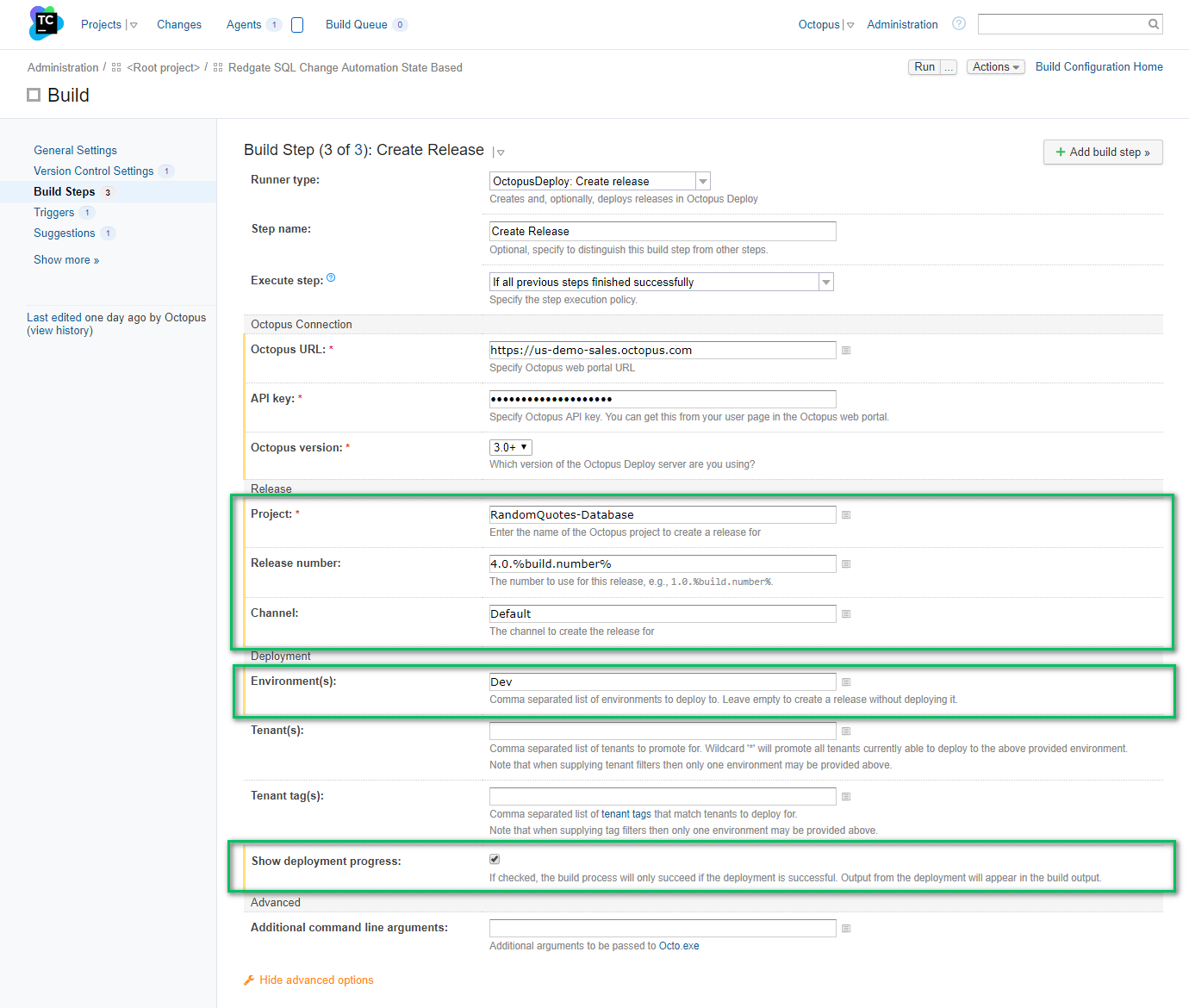 Teamcity create database release