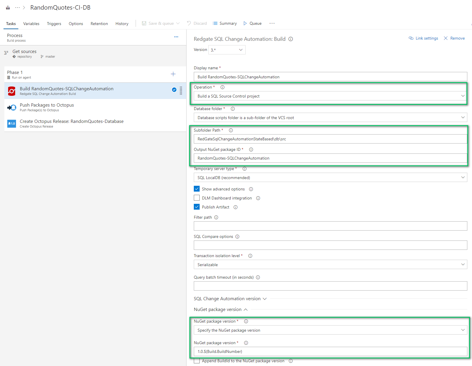 Vsts build database package