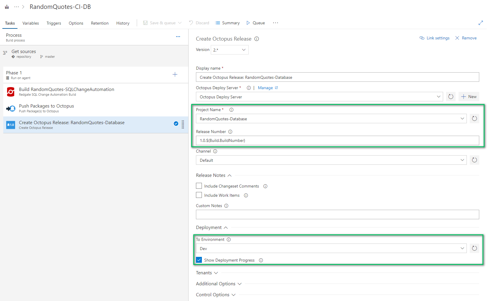 Vsts create octopus database release