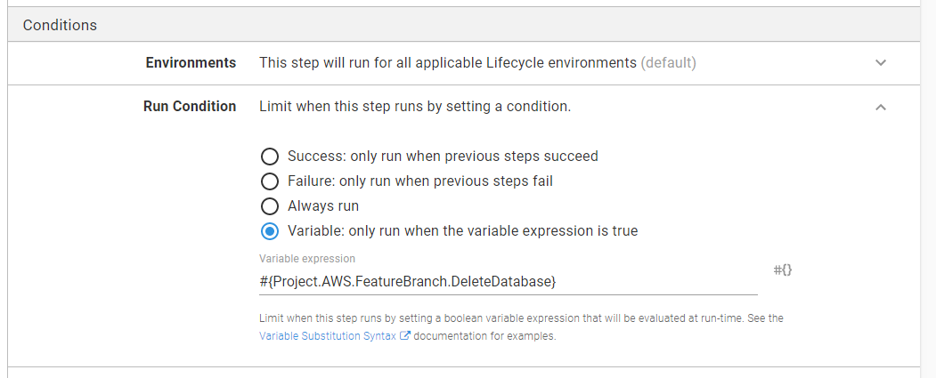 Delete database run condition