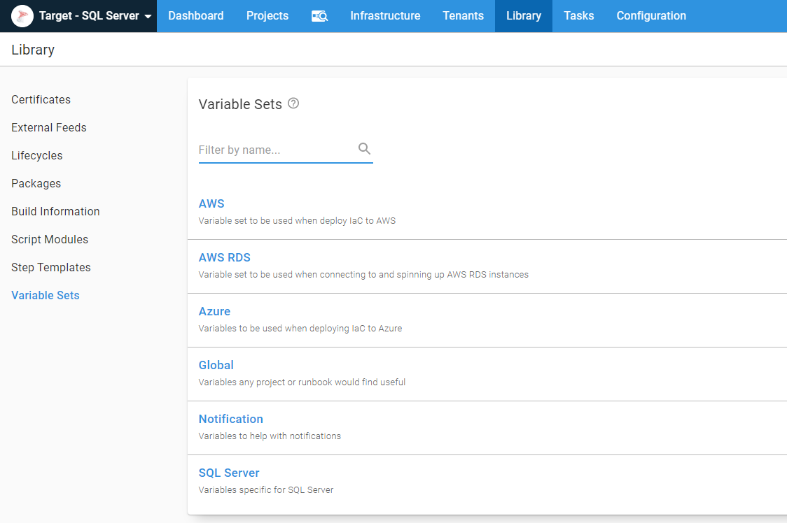 Library variable sets