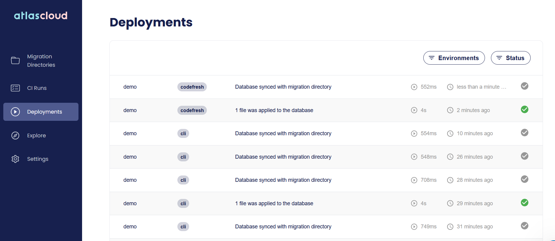 Atlas Cloud deployments list