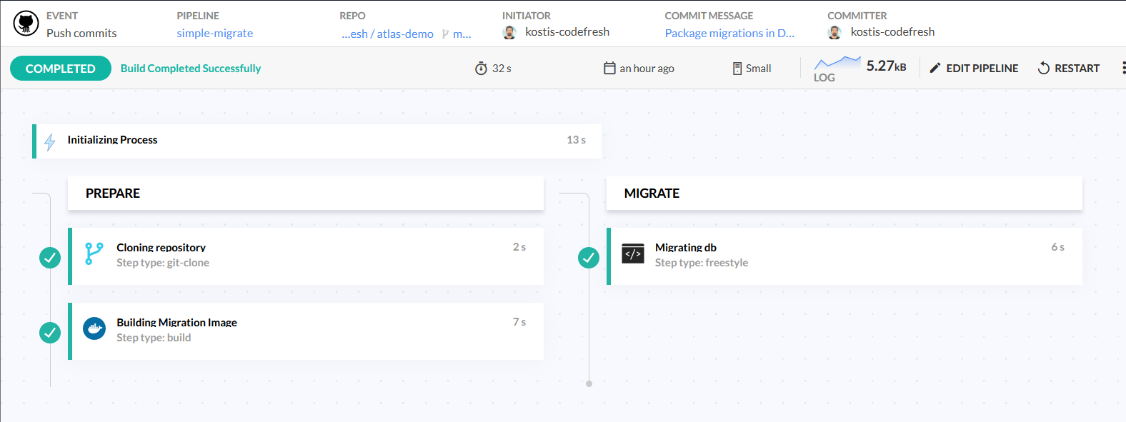 Codefresh database migration pipeline