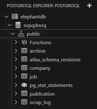 VS Code database tables view