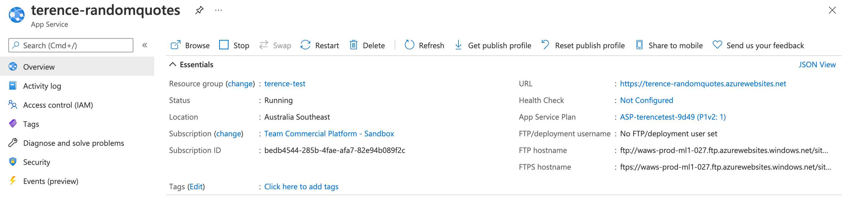 Azure Web App Home