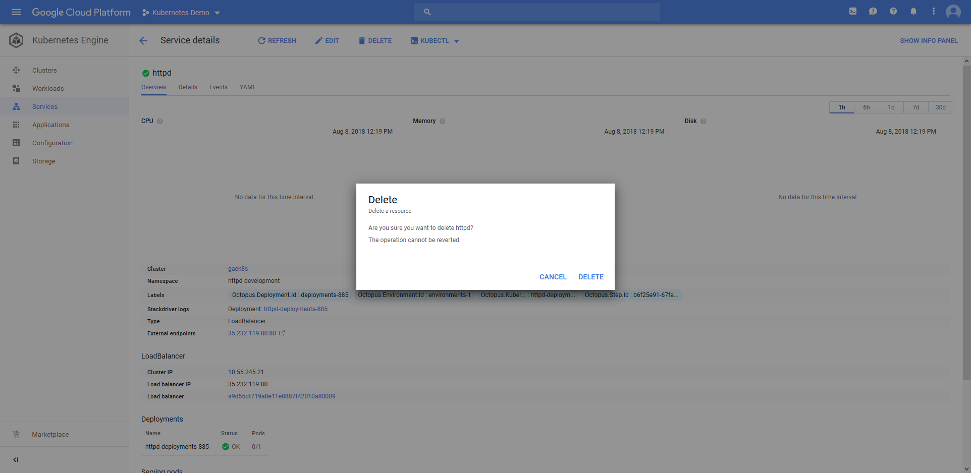 Kubernetes delete service