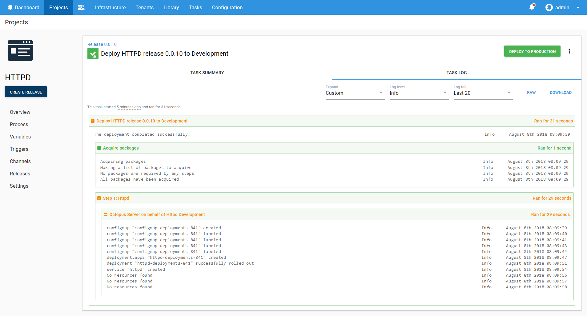 Kubernetes deployment logs